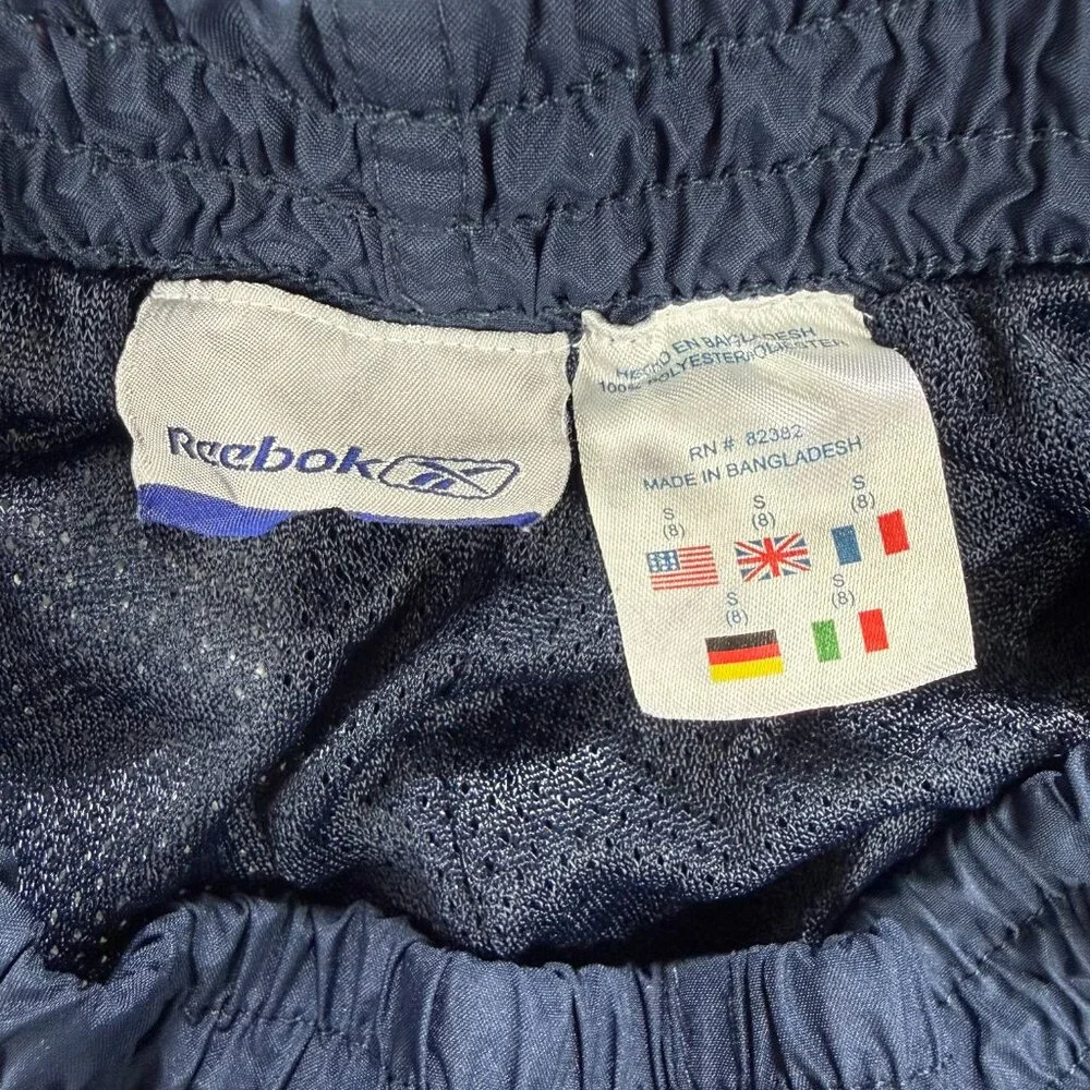 Reebok Track Pants Kids Small S Navy Blue Striped Windbreaker Youth Vintage Y2K